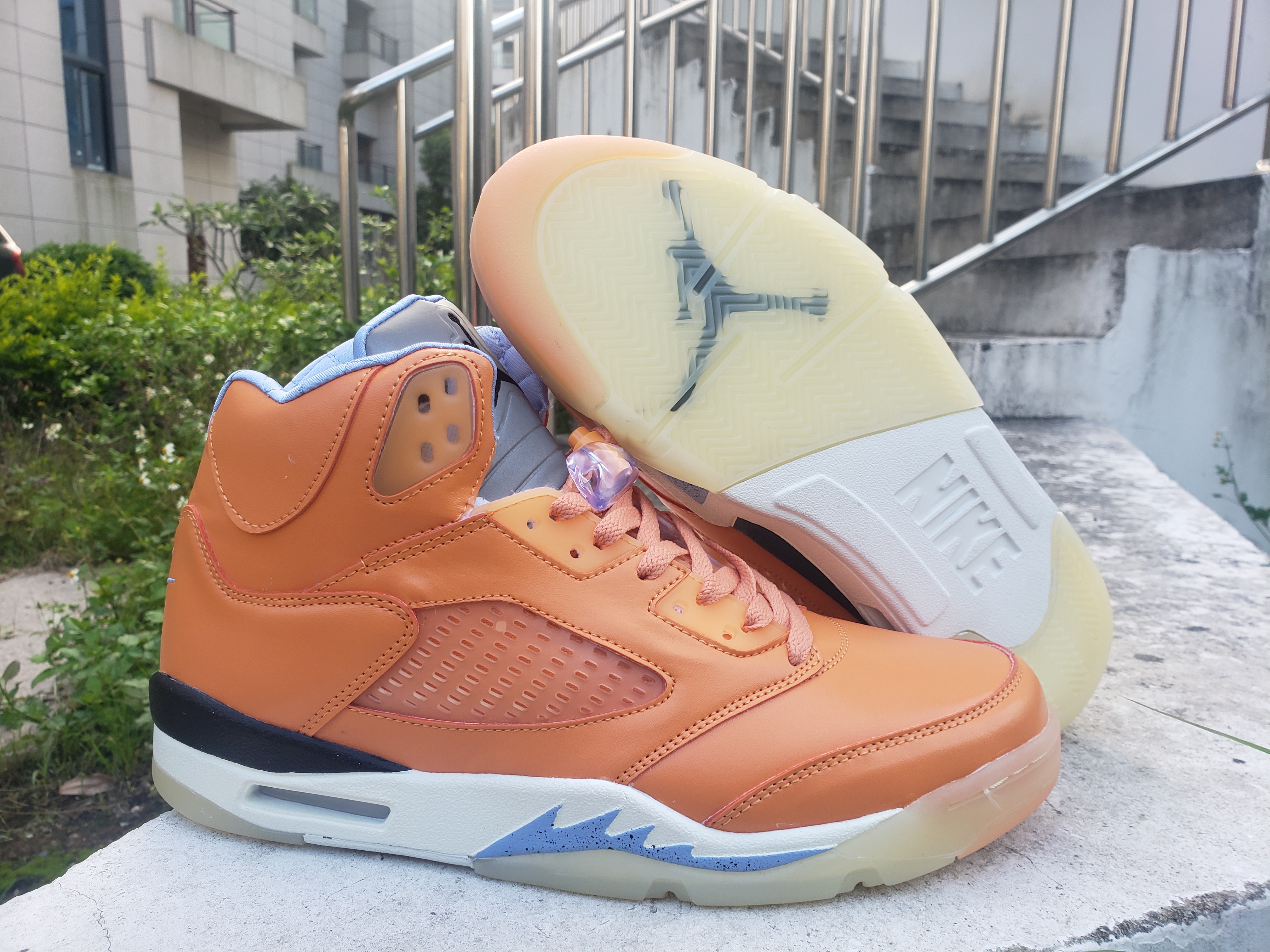 2022 Air Jordan 5 Orange White Blue Shoes